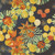 Moda Fabrics Northern Brights Amarilys Henderson Watercolor Floral Night Sky Black, colorful floral watercolor print fabric with yellow, orange, green, and white flowers on a black background.