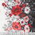 Henry Glass Fabrics Scarlet's Treasure Color Principle Red White Border Stripe, floral fabric pattern with red, white, and gray flowers on a black and white background.
