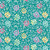 Riley Blake Fabrics Chasing Rainbows Leslie Ryan Main Teal, floral pattern with colorful flowers and white swirling lines on a teal background.