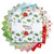 Riley Blake Fabrics Claus and Co Melissa Mortenson 10 Inch Stacker, 42 Pcs, Christmas-themed fabric bundle with festive patterns including holly, poinsettias, Santa, and holiday icons.