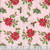 Riley Blake Fabrics Claus and Co Melissa Mortenson Main Pink, a festive fabric featuring red poinsettia flowers, holly leaves, berries, and decorative bows on a pink background.