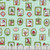 Riley Blake Fabrics Claus and Co Melissa Mortenson Wallpaper Blue, festive Christmas-themed fabric with illustrations of holiday characters like Santa, elves, reindeer, and framed holiday messages on a blue background.