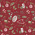 Riley Blake Fabrics Holiday Spirit Lisa Audit Christmas Toss Red, festive Christmas pattern with pinecones, holly leaves, candy canes, ornaments, and holiday greetings on a red background.