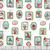 Riley Blake Fabrics Claus and Co Melissa Mortenson Wallpaper White, Christmas-themed fabric with festive illustrations of elves, reindeer, Santa Claus, and 'home sweet home' signs.