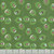 Riley Blake Fabrics Claus and Co Melissa Mortenson Ornaments Green, Christmas-themed fabric featuring pink and green ornaments with little girls and animals inside, on a green background with white speckles.
