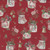 Riley Blake Fabrics Holiday Spirit Lisa Audit Main Red, Christmas-themed fabric with festive mason jars filled with holiday decorations, pinecones, berries, and greenery on a red background.