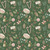 Riley Blake Fabrics Holiday Spirit Lisa Audit Christmas Toss Green, festive Christmas-themed fabric pattern featuring holly, pinecones, candy canes, bells, bows, and Christmas tags on a green background.