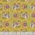 Riley Blake Fabrics Kipling Gardens Lily Ashbury Pemberly Mustard Yellow, floral fabric pattern with pink, blue, and white flowers and green leaves on a yellow background.