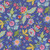 Riley Blake Fabrics Kipling Gardens Lily Ashbury Jacobean Floral Blueberry Blue, vibrant floral fabric with pink, purple, green, and yellow flowers on a blue background.