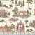 Riley Blake Fabrics Northanger Abbey Jane Austen Abbey Cloud Cream, scenic fabric with trees, bridges, a pond with swan, gothic architecture, and a woman reading a book in a historical setting.