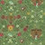Riley Blake Fabrics Orchard House Heather Peterson Homestead Green, detailed fabric pattern featuring flowers, a bee, a house, and whimsical elements on a green background.