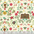 Riley Blake Fabrics Orchard House Heather Peterson Homestead Cream, floral and whimsical house pattern fabric with bees, flowers, and garden elements on a cream background.