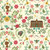 Riley Blake Fabrics Orchard House Heather Peterson Homestead Cream, fabric pattern featuring whimsical illustrations of a house, bees, flowers, a book, a mailbox, and names like Beth and Meg on a light background.