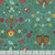 Riley Blake Fabrics Orchard House Heather Peterson Homestead Teal Blue, detailed fabric pattern with floral wreaths, house, bee, books, and nature motifs.