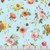 Riley Blake Fabrics Sketchbook Lisa Audit Stems Blue, floral fabric with watercolor-style pink, yellow, orange, and red flowers and green leaves on a light blue background.