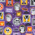Robert Kaufman Fabrics Lights Out Glow in the Dark Purple Halloween Trick or Treat, Halloween-themed fabric print with spooky characters, pumpkins, skulls, bats, and spider webs.