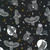Robert Kaufman Fabrics Lights Out Glow in the Dark Night Blue Owls, fabric with glowing owl illustrations, stars, crescent moons, and lightning bolts in a night sky theme on a dark background.