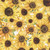 In The Beginning Fabrics Hill Country Wildflowers Yellow Green Sunflowers, vibrant close-up of a patterned fabric featuring yellow sunflowers with dark centers and green leaves.