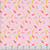 Henry Glass Fabrics Bloomscape Jane Shasky Pink Multi Tossed Petals, fabric pattern featuring pink, red, yellow, and beige abstract petals scattered on a pink background.