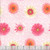 Henry Glass Fabrics Bloomscape Jane Shasky Pink Multi Set Flowers, fabric with pink, yellow, and white flowers on a pink polka dot background.