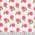 Henry Glass Fabrics Bloomscape Jane Shasky White Multi Tossed Daisy, fabric featuring pink daisies with green leaves on a white background with small pink polka dots.