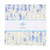 Windham Fabrics Anthology Batiks Jacqueline de Jonge Ho Ho Ho Layer Cake 42 Ten Inch Squares, pattern of blue Christmas trees and gold dots on white background.