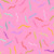 FreeSpirit Fabrics Legendary by Tula Pink Gentle Reminder Wildorchid Pink fabric pattern with colorful, wavy ribbons on a pink background.