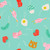 Moda Fabrics Merry Happy Ruby Star Society Kimberly Kight Find the Pickle Frost Aqua, a playful fabric pattern featuring cartoon-style pickles, strawberries, eggs, chickens, and mushrooms on a light turquoise background.