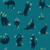 Moda Fabrics Freaky Familiars Ruby Star Society Catwalk Storytime Turquoise fabric pattern featuring playful black cats in various poses with stars, moons, and sparkles on a turquoise background.