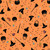 Moda Fabrics Freaky Familiars Ruby Star Society Witchy Woman Pumpkin Orange, Halloween-themed fabric with witch hats, brooms, cauldrons, skulls, potion bottles, spiders, and stars on an orange background.