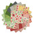 Benartex Fabrics Into the Meadow Katie Daisy Layer Cake Ten Inch Squares, collection of colorful fabric squares with floral, hummingbird, and gardening theme designs.