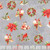 Lumin Fabrics White Owl Textiles Feathered Festivities Christmas Icons Gray, Christmas-themed fabric with patterns of poinsettias, birds, wreaths, mailboxes, trees, and gift boxes.