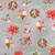 Lumin Fabrics White Owl Textiles Feathered Festivities Christmas Icons Gray, Christmas-themed fabric with holiday motifs including wreaths, poinsettias, birds, gift boxes, and mailboxes on a gray background.