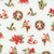 Lumin Fabrics White Owl Textiles Feathered Festivities Christmas Icons Light Gray, Christmas-themed fabric pattern featuring holiday icons such as birds, wreaths, poinsettias, gifts, and mailbox decorations on a light gray background.