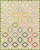 Moda Fabrics Fieldrush BasicGrey Now and Then Quilt Kit, quilt displaying a patchwork of colorful, patterned fabric blocks arranged in a geometric design with a light green border.