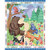 Riley Blake Fabrics Crayola Colorful Critters Crayon Animal Panel 36, colorful illustrated woodland scene featuring a bear, raccoon, foxes, squirrel, butterfly, and trees surrounded by flowers.