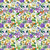 Windham Fabrics Violeta Whistler Studios White Garden Blooms, vibrant watercolor floral fabric pattern with purple, yellow, and orange flowers, green leaves, and butterflies.