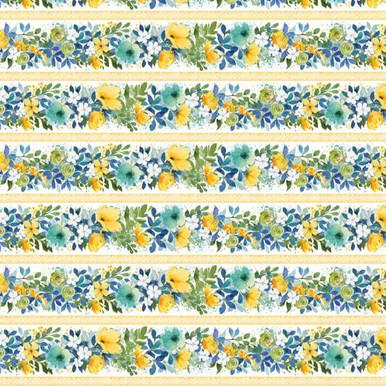 Wilmington Prints Sunlit Serenade Joy Hall Blue Green Cream Floral