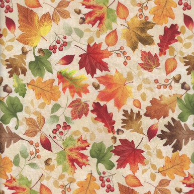 Timeless Treasures Fabrics Harvest Fall Cream Green Brown Tossed