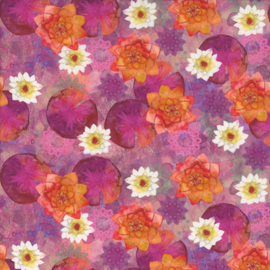 Clothworks Fabrics Lily Pond by Sue Zipkin Pink Mixed Lilies