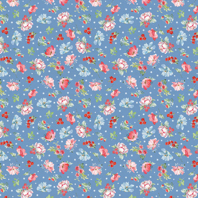 Clothworks Fabrics Americana Beth Grove Medium Floral Denim Blue
