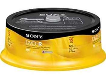 15DMR47RS4 - Sony 16x dvd-R Media - 4.7GB - 120mm Standard - 15 Pack Spindle 15DMR47RS4 - Sony 16x dvd-R Media - 4.7GB - 120mm Standard - 15 Pack Spindle