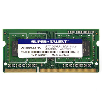 Super Talent DDR3L-1600 SODIMM 4GB/512Mx8 CL11 Value Notebook Memory Super Talent DDR3L-1600 SODIMM 4GB/512Mx8 CL11 Value Notebook Memory