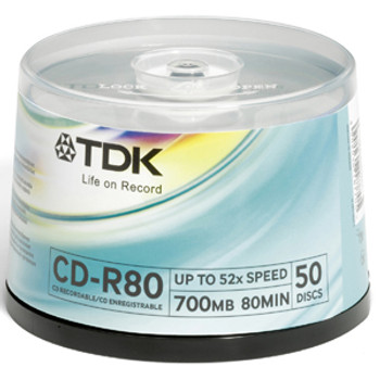 CD-R80BCB50 - TDK 52x CD-R Media - 700MB - 50 Pack