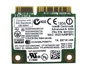 60Y3231 - IBM Lenovo Centrino Advanced-N 6200 Wireless Wi-Fi Card for ThinkPad x201s 60Y3231 - IBM Lenovo Centrino Advanced-N 6200 Wireless Wi-Fi Card for ThinkPad x201s