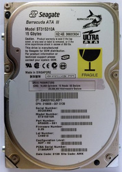 ST315310A - Seagate Barracuda ST315310A 15.30 GB 3.5 Internal Hard Drive - IDE Ultra ATA/100 (ATA-6) - 7200 rpm - 2 MB Buffer ST315310A - Seagate Barracuda ST315310A 15.30 GB 3.5 Internal Hard Drive - IDE Ultra ATA/100 (ATA-6) - 7200 rpm - 2 MB Buffer
