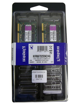 KVR667D2S5K2/4G - Kingston 4GB Kit (2 X 2GB) PC2-5300 DDR2-667MHz non-ECC Unbuffered CL5 200-Pin SoDimm Memory (Kit of 2) KVR667D2S5K2/4G - Kingston 4GB Kit (2 X 2GB) PC2-5300 DDR2-667MHz non-ECC Unbuffered CL5 200-Pin SoDimm Memory (Kit of 2)