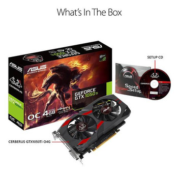 Asus NVIDIA Cerberus GeForce GTX1050 Ti OC Edition 4GB GDDR5 DVI/HDMI/DisplayPort PCI-Express Video Card