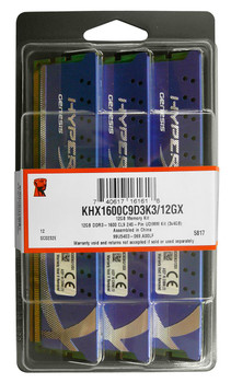 KHX1600C9D3K3/12GX - Kingston XMP 12GB Kit (3 X 4GB) PC3-12800 DDR3-1600MHz non-ECC Unbuffered CL9 240-Pin DIMM Memory (Kit of 3)