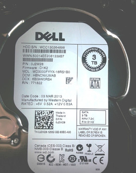 DELL J2W28 3tb 7200rpm Sata-ii 3.5inch Internal Hard Drive With Tray For Poweredge Server